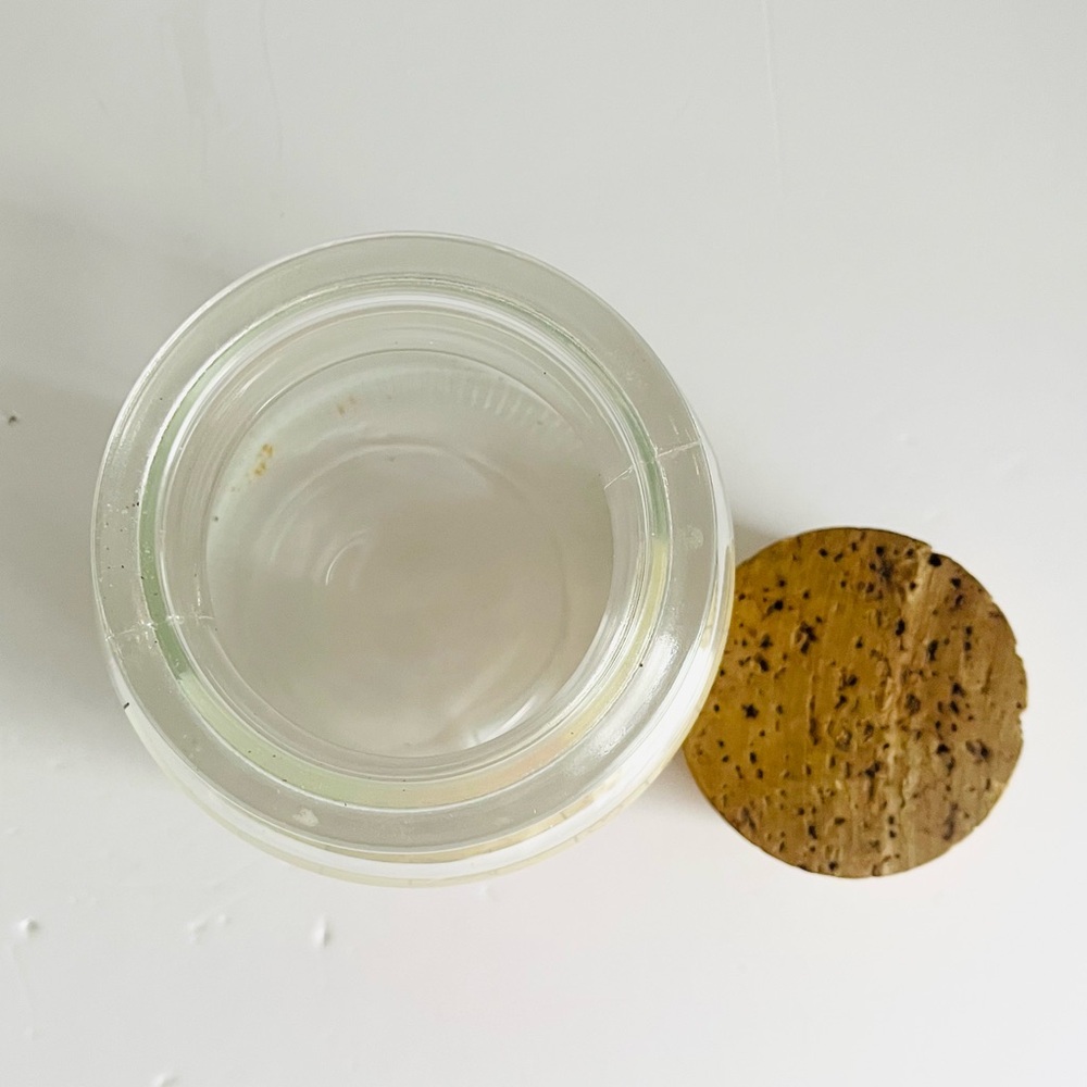 Vintage French Glass Kitchen Canisters w/ Cork Lids Retro Pantry Jars Set of 2 - Picture 5 of 10